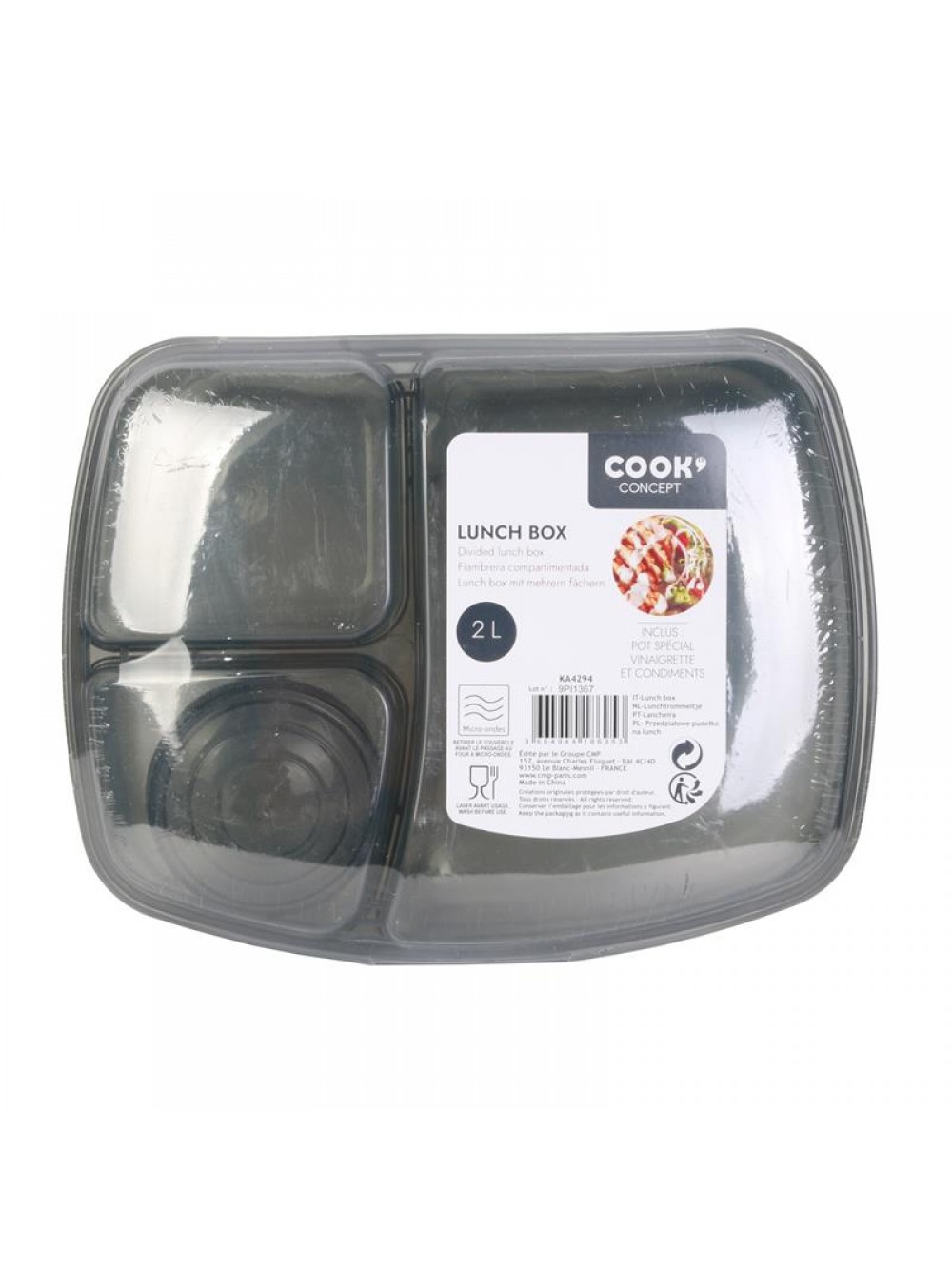 Lunch box πλαστικό-διαφανές με 3 διαμερίσματα 25x19x8εκ 