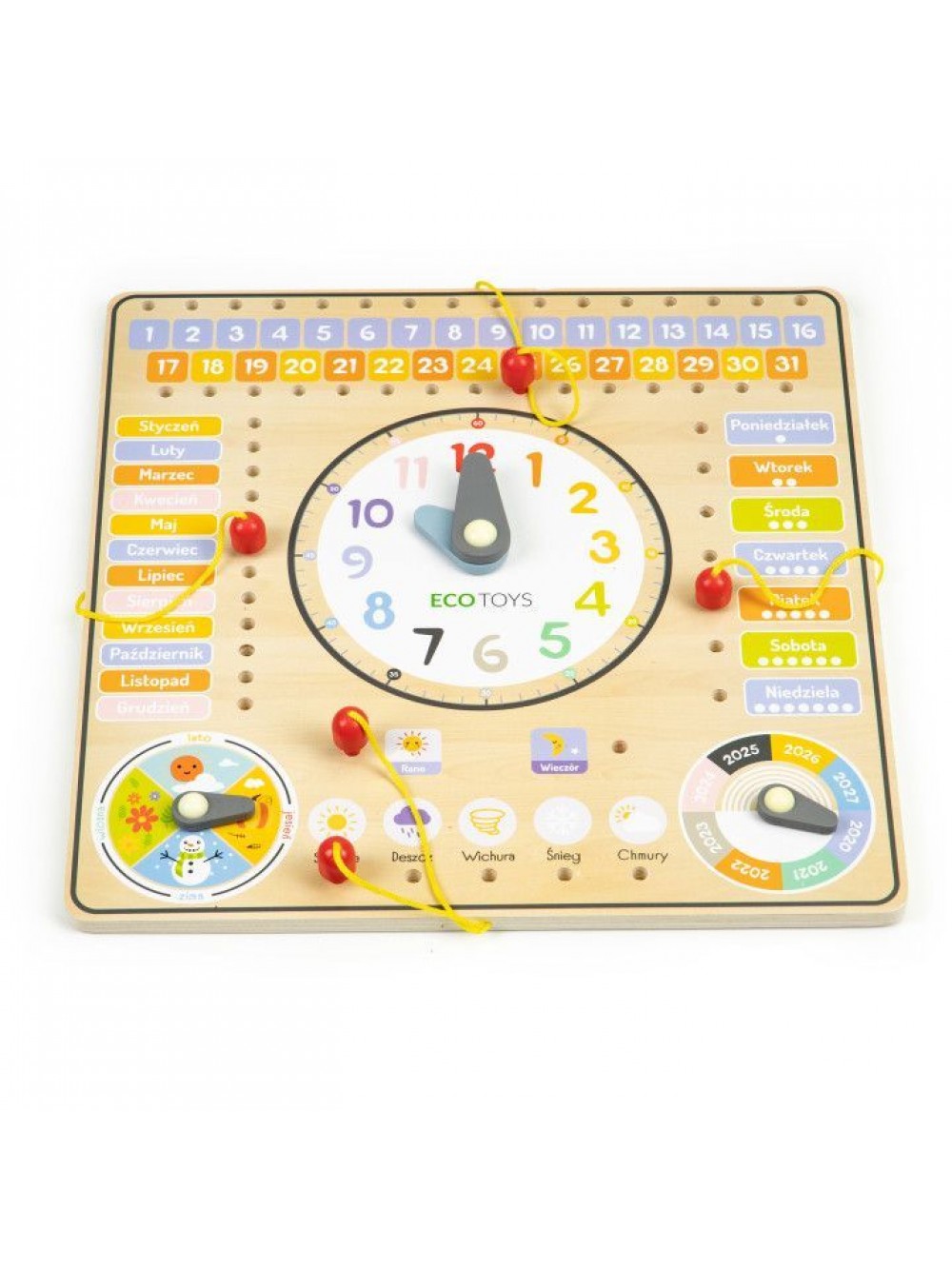 ECOTOYS Ξύλινος εκπαιδευτικός παιδικός πίνακας ρολόι με δραστηριότητες  (ESC-W-036)
