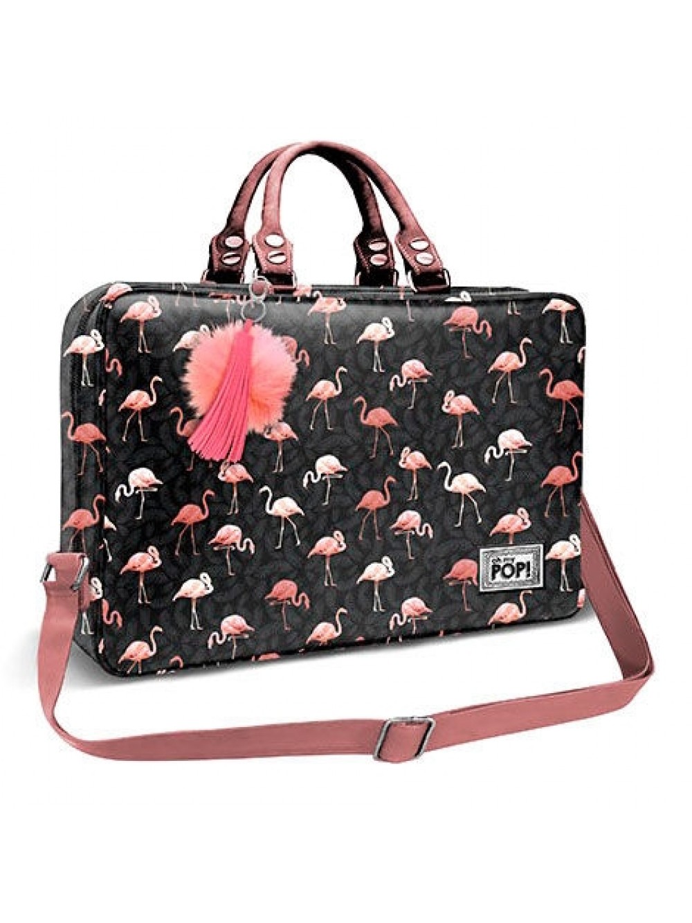 Oh My Pop Flaminpop τσάντα με ιμάντα και flamingo σε μαύρο χρώμα  (8435376388667)