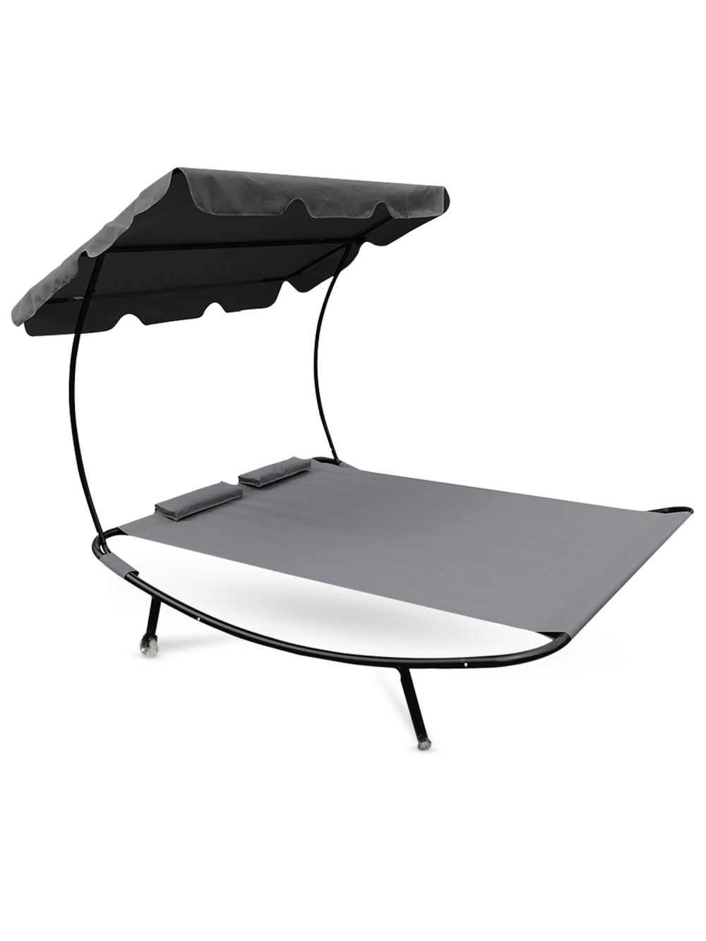 Loco Ξαπλώστρα κήπου - παραλίας για 2 άτομα με σκέπαστρο και μαξιλάρια 215 x 187 x 150 cm - γκρι