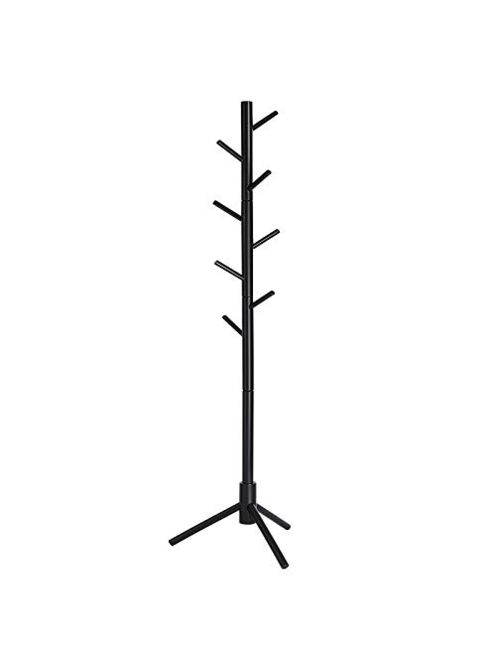 VASAGLE Standing Coat Rack, Solid Wood Coat Rack, Tree-Shaped Coat Rack with 8 Hooks, 3 Height Options, for Clothes, Hats, Bags, for Living Room, Bedroom, Home Office, Black RCR004B01 47 x 47 x 175 cm