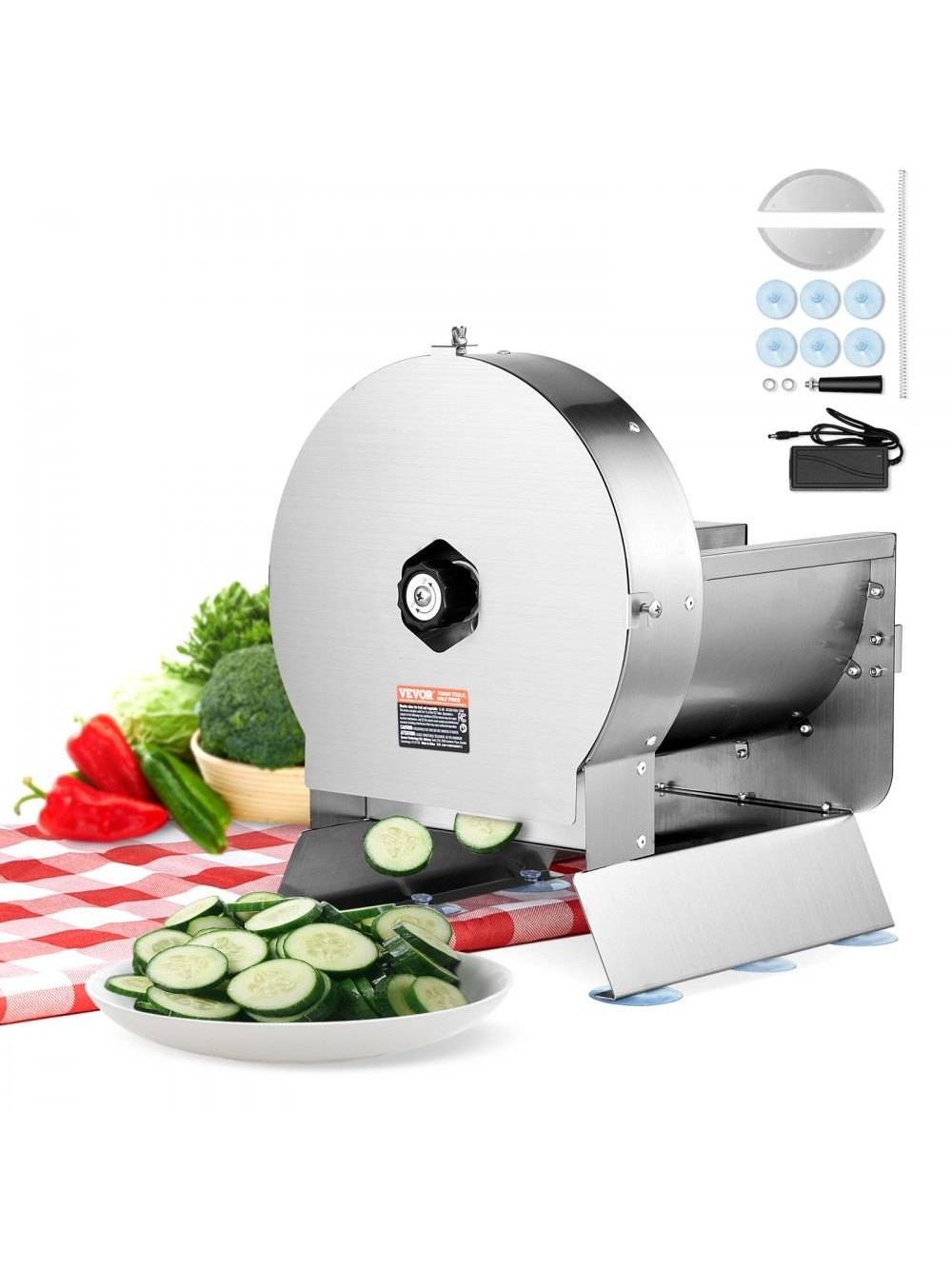 VEVOR Ηλεκτρικός Κόφτης Λαχανικών, Ρυθμιζόμενο Πάχος 0-12mm, Επαγγελματική Μηχανή Κοπής, Ανοξείδωτος, Μετατρέψιμος σε Χειροκίνητο DDSCQPJBXG00D1ME3V2