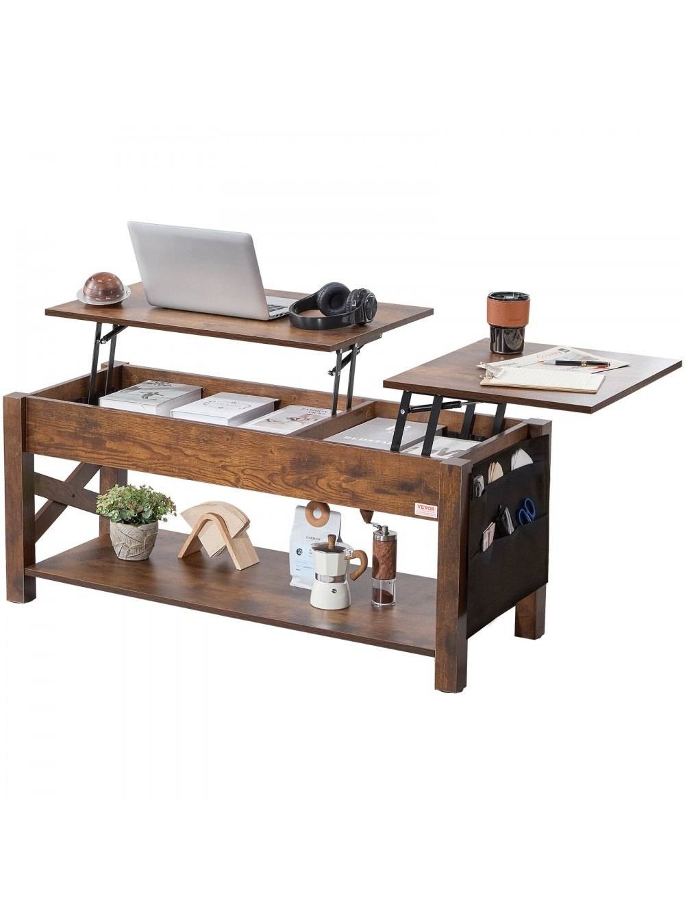 VEVOR Τραπεζάκι Σαλονιού με Ανασηκούμενη Επιφάνεια 47.5" Ορθογώνιο Καφέ KFZZFX475INC6XBGVV0