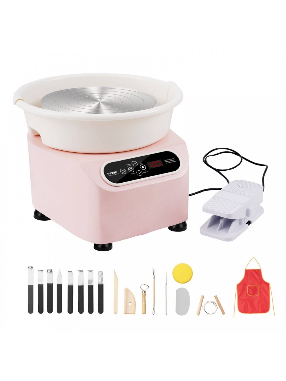 VEVOR Ροζ Κεραμικός Τροχός 11" με Πεντάλ & Οθόνη Αφής 350W ZQLPJXS11YC3GNELYV2