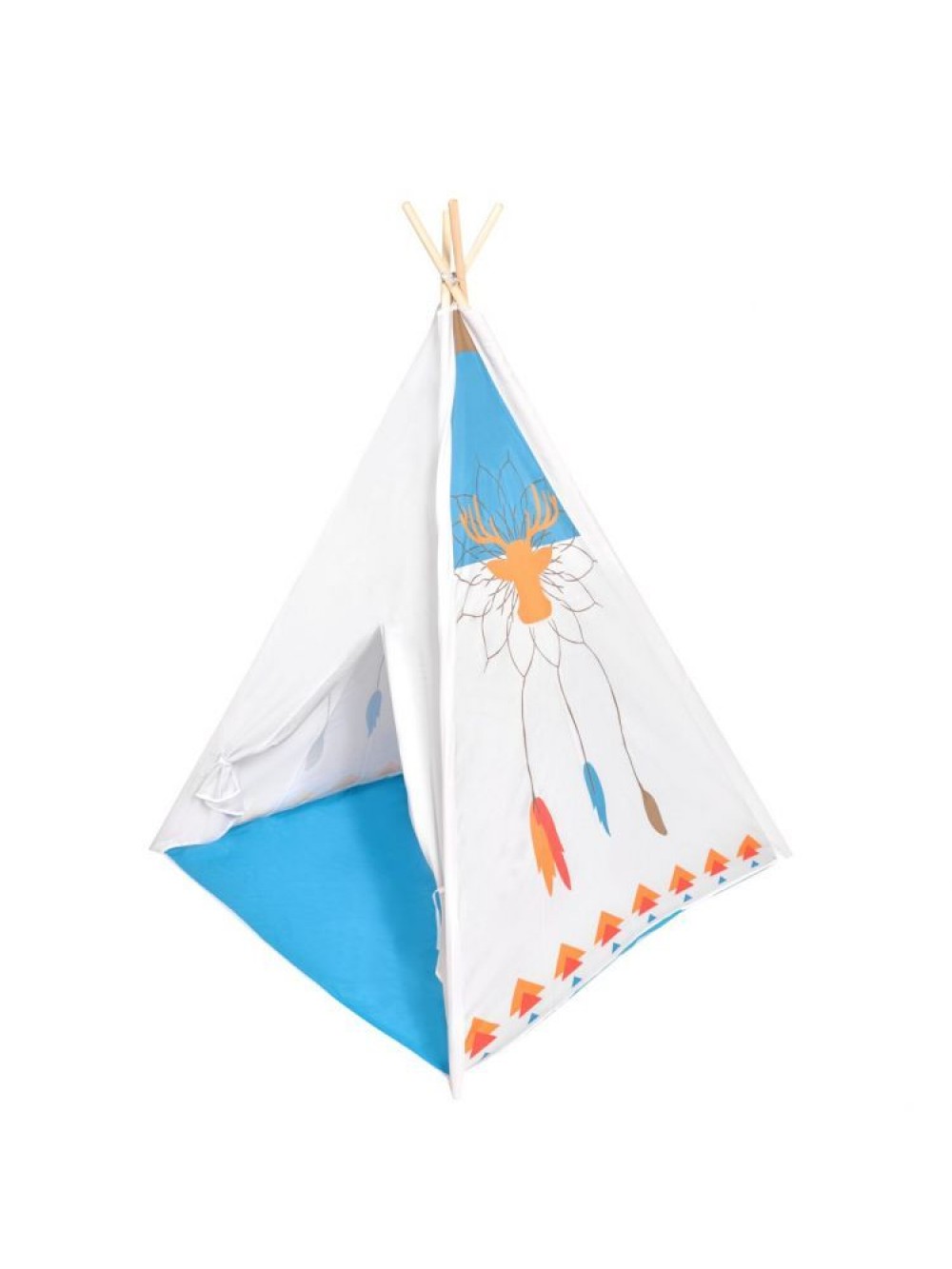 EcoToys ξύλινη παιδική ινδιάνικη σκηνή σε γαλάζιο-λευκό χρώμα 150x120x120εκ.