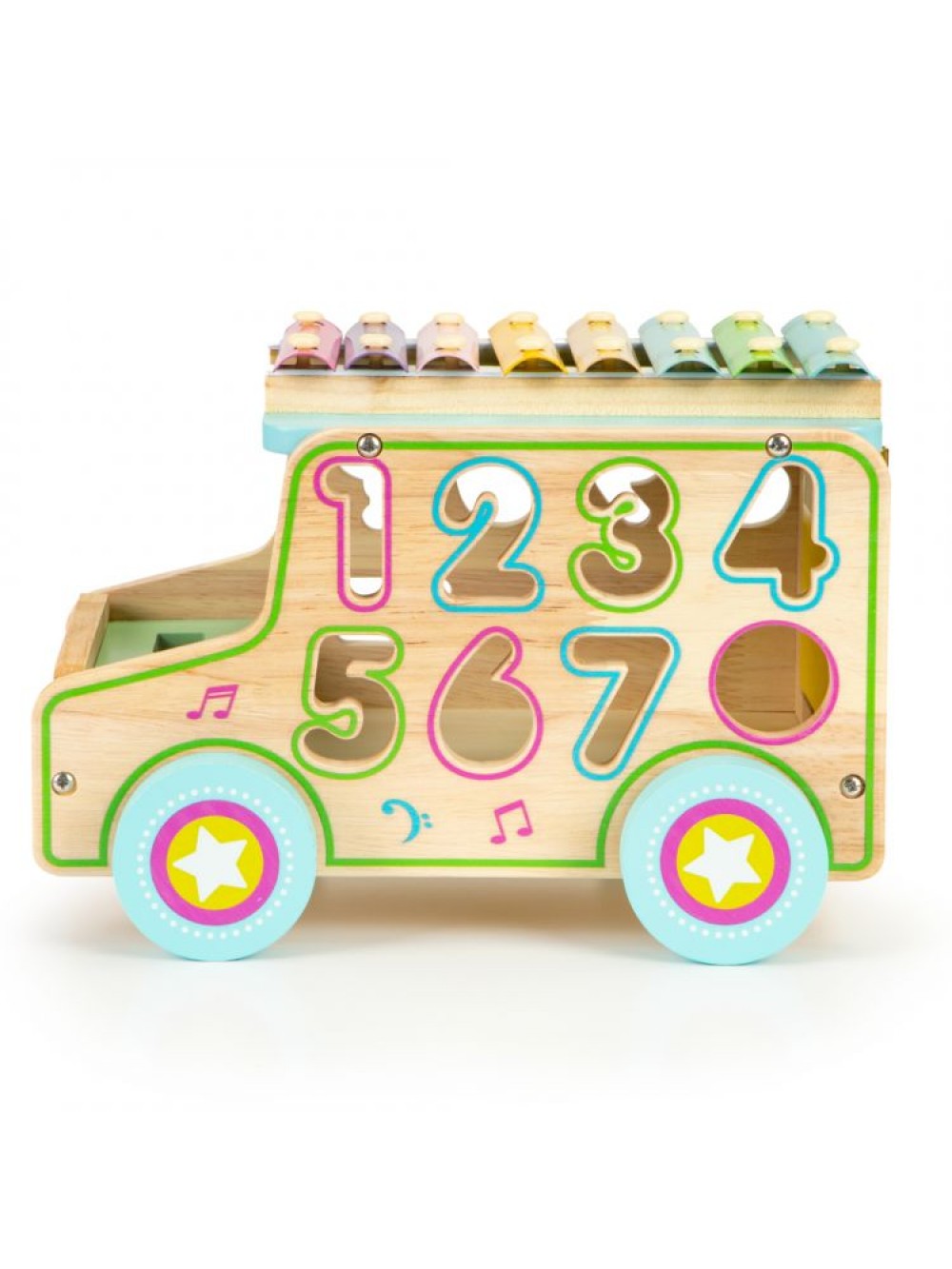 Ecotoys Ξύλινο εκπαιδευτικό αυτοκινητάκι με αριθμούς και πιανάκι στην οροφή, από 3 ετών
