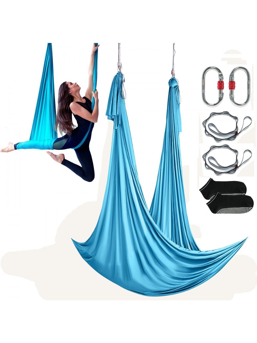 Σετ Αιώρας Αερο-Γιόγκα VEVOR 5 x 2,8 m, Μπλε, Αιωρούμενη Κούνια Αερο-Γιόγκα για Εναέριες Ασκήσεις, Κούνια Αιώρας Γιόγκα, Μέγιστη Αντοχή 1000 kg, περιλαμβάνει Κάλτσες Γιόγκα & Ατσάλινους Καραμπίνερ, Ασκήσεις Αντιβαρύτητας