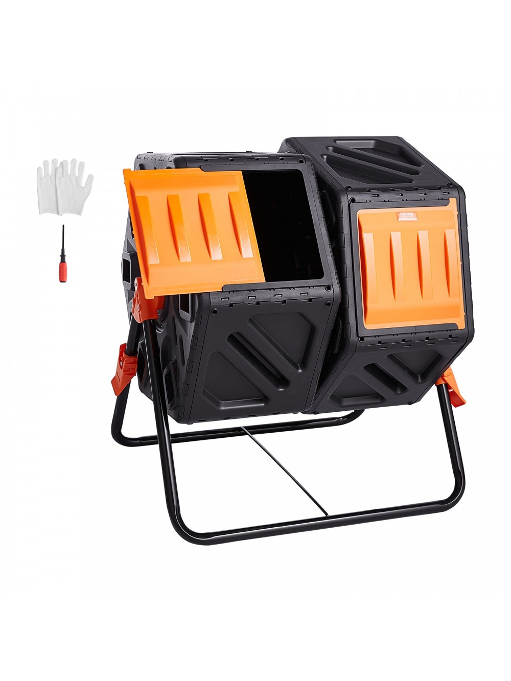 VEVOR Κάδος Κομποστοποίησης Tumbler 140 L, Περιστρεφόμενος Κομποστοποιητής Τυμπάνου Διπλού Θαλάμου 785 x 605 x 795 mm, Κάδος Κομποστοποίησης Κήπου με Αντοχή 40 kg, Περιλαμβάνονται Γάντια