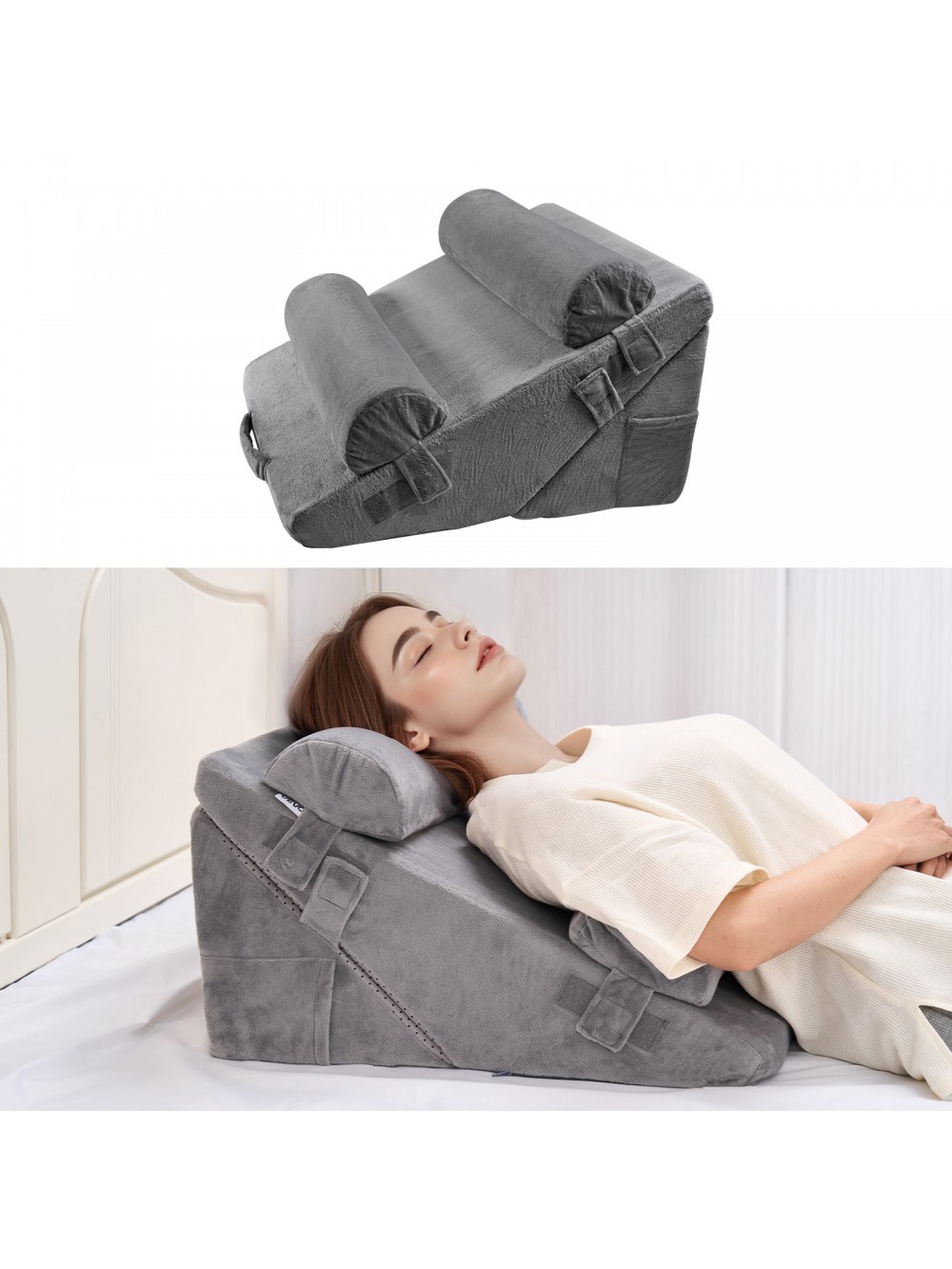 VEVOR Μαξιλάρι Σφήνα, Ορθοπεδικό Σετ Κρεβατιού 4 Τεμαχίων, Στήριξη για Χέρια, Πόδια, Αυχένα & Ώμους, Μαξιλάρι Μετά την Επέμβαση για Πόνους στην Πλάτη, Καούρες, Ανακούφιση από το Ροχαλητό, Ανύψωση στο Κρεβάτι