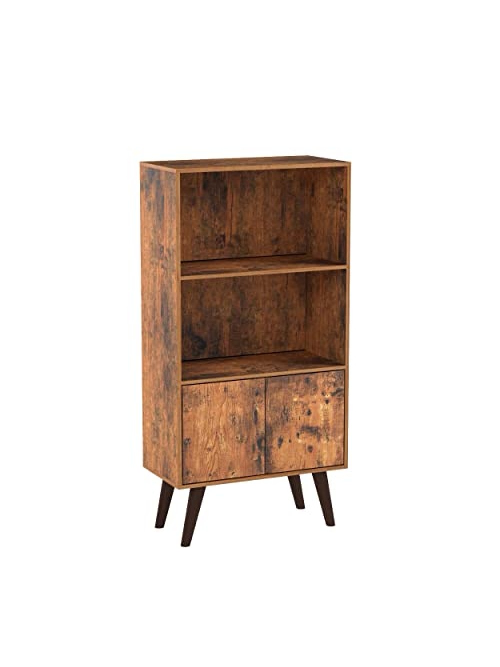 VASAGLE Retro Bookcase, 2-Tier Bookshelf with Doors, Storage Cabinet for Books, Photos, Decorations, in Living Room, Office, Library, Mid-Century Modern Style, Brown ULBC09BX