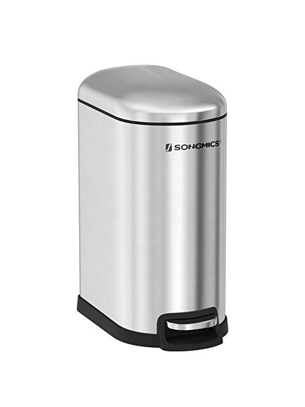 SONGMICS Slim Rubbish Bin, 10L Pedal Bin, Steel, Removable Inner Bucket, Slow Closure, for Narrow Space, Silver LTB10NL