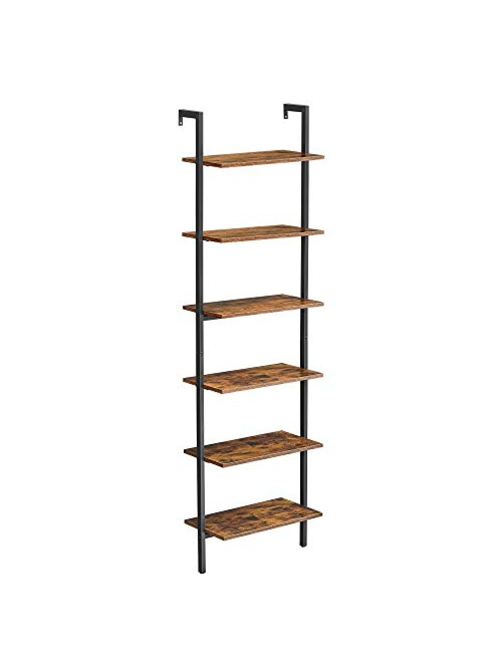 VASAGLE Ladder Shelf, 6-Tier Bookshelf, Wall Shelf for Living Room, Office, Kitchen, Bedroom, 60 x 30 x 204.8 cm, Industrial, Rustic Brown and Black LLS103B01