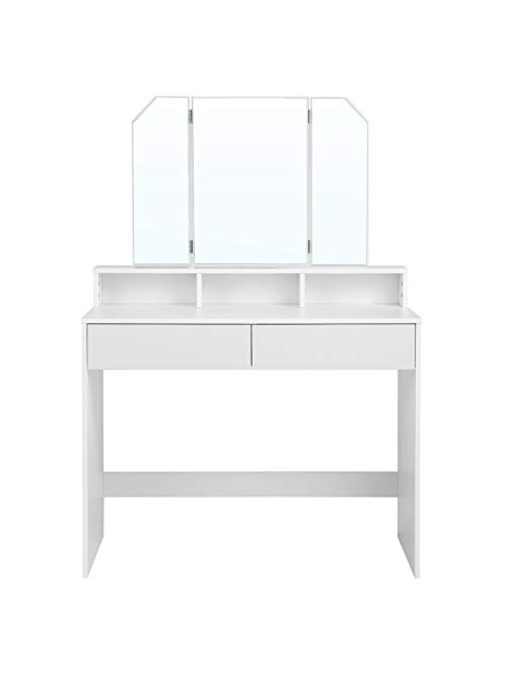 VASAGLE Dressing Table with Tri-Fold Mirror, Makeup Table with 2 Drawers and 3 Open Compartments, Vanity Table, Modern Style, White RDT115W01