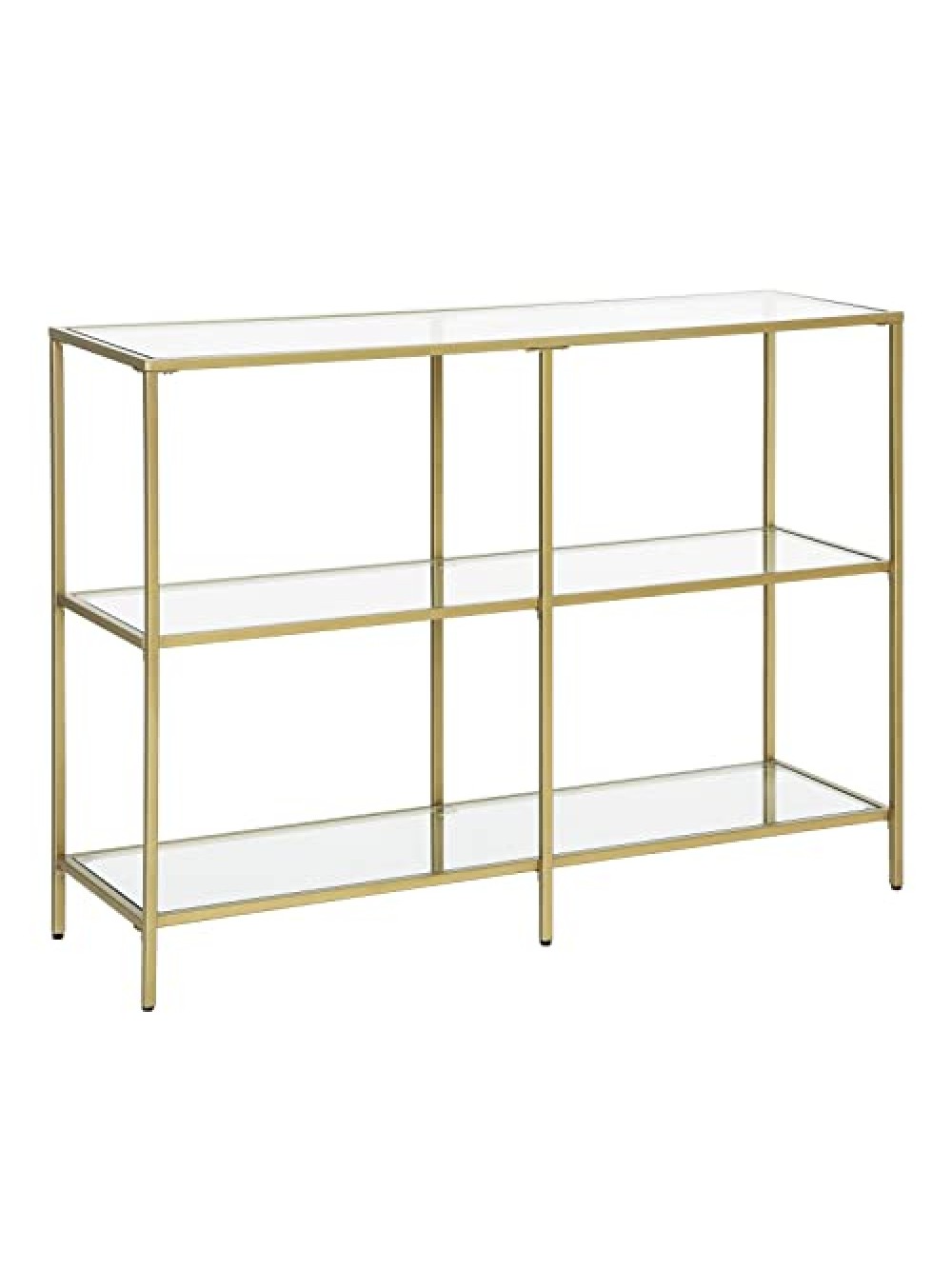 VASAGLE Console Table, Sofa Table with 3 Shelves, Tempered Glass Shelf, 100 x 30 x 73 cm, Metal Frame, Modern, for Hallway Living Room Bedroom, Gold Colour LGT27G