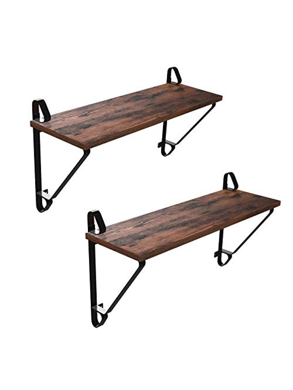 VASAGLE Wall Shelves, Set of 2, Large Floating Shelves, Stable Hanging Shelves for Living Room, Bedroom, Hallway, 60 x 20 x 33 cm, Industrial Style, Rustic Brown and Black LCR01BX