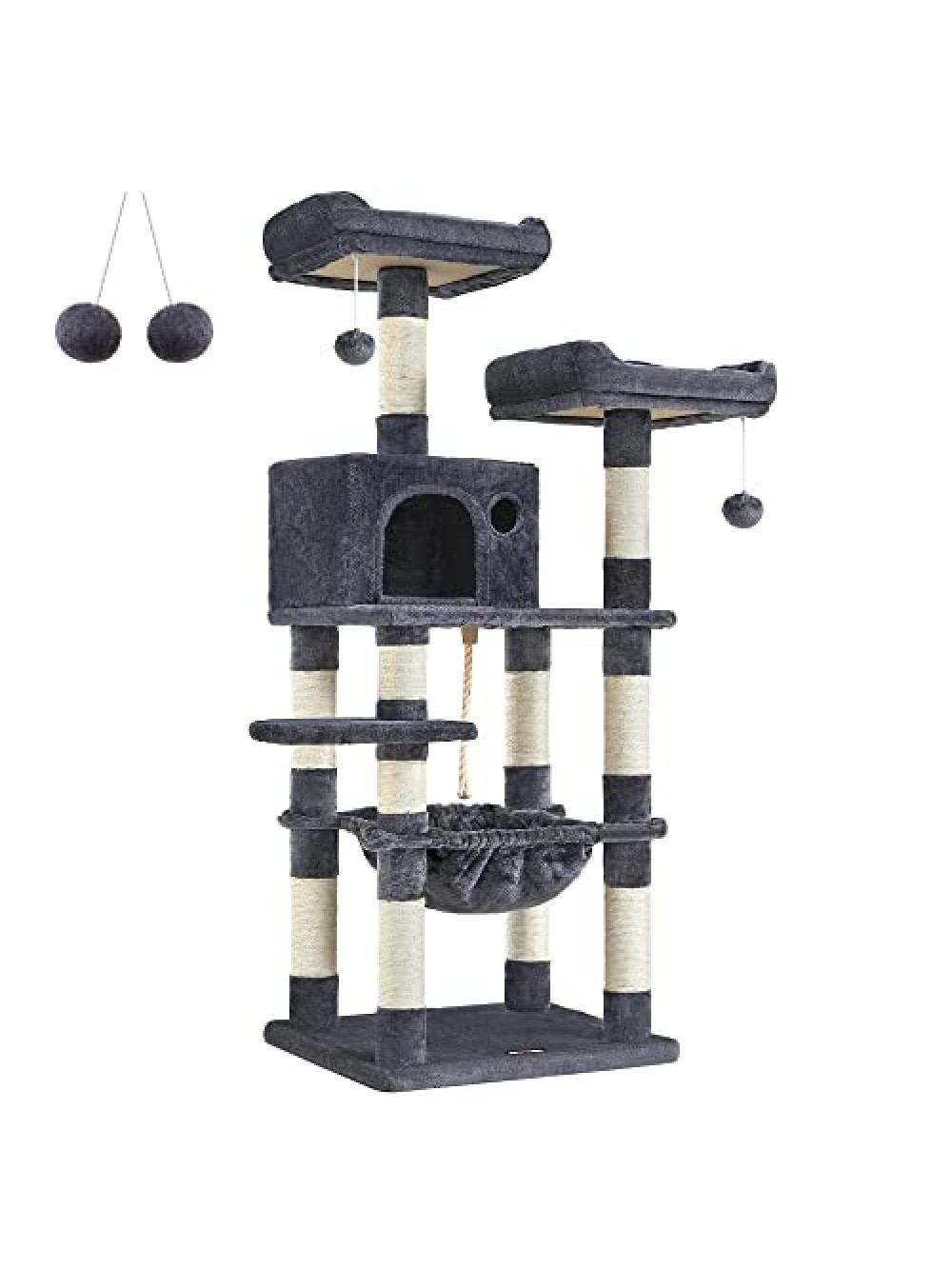 FEANDREA Cat Tree, Stable Cat Tower, 2 Plush Perches, 143cm, Smoky Grey PCT15GYZ