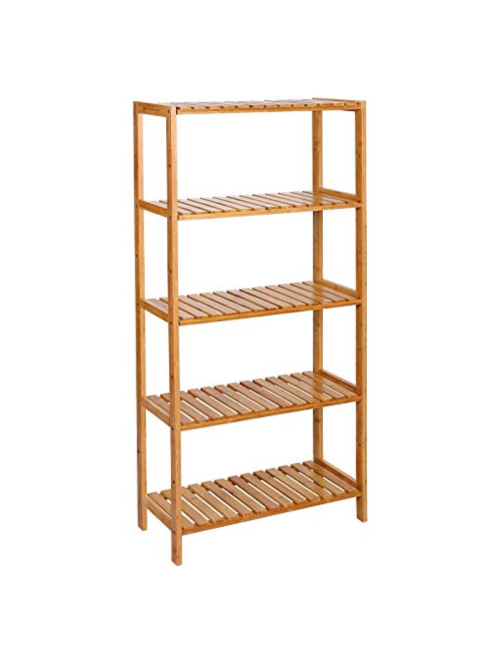 SONGMICS BCB35Y Bathroom Kitchen Storage Bamboo 5 Shelves Adjustable Floor Height Flower Stand Book Shelf natural, 60 x 26 x 130 cm