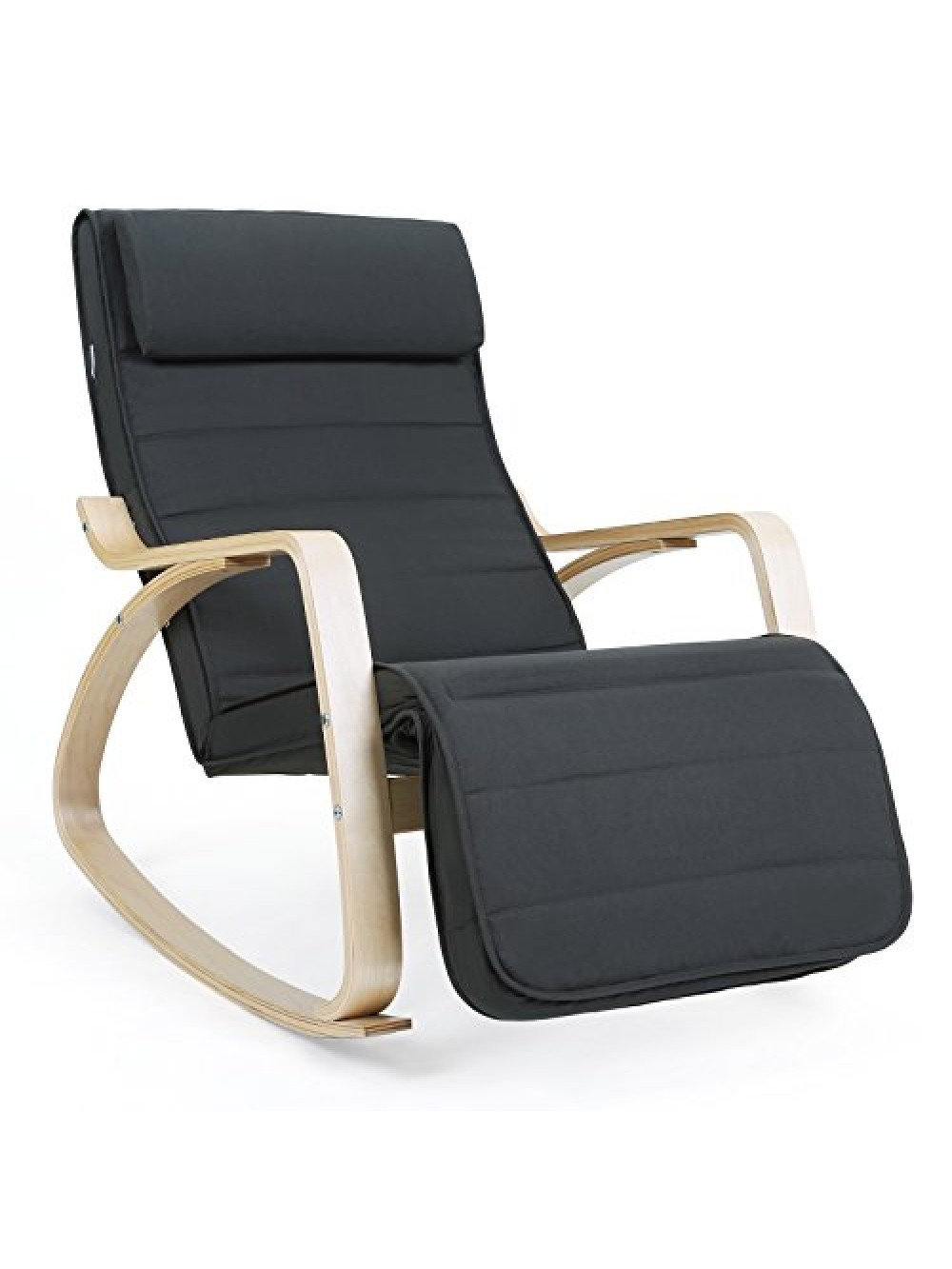 SONGMICS Birch Wood Relaxing Rocking Chair with Adjustable Footrest Max Load: 150 kg Gray LYY10G