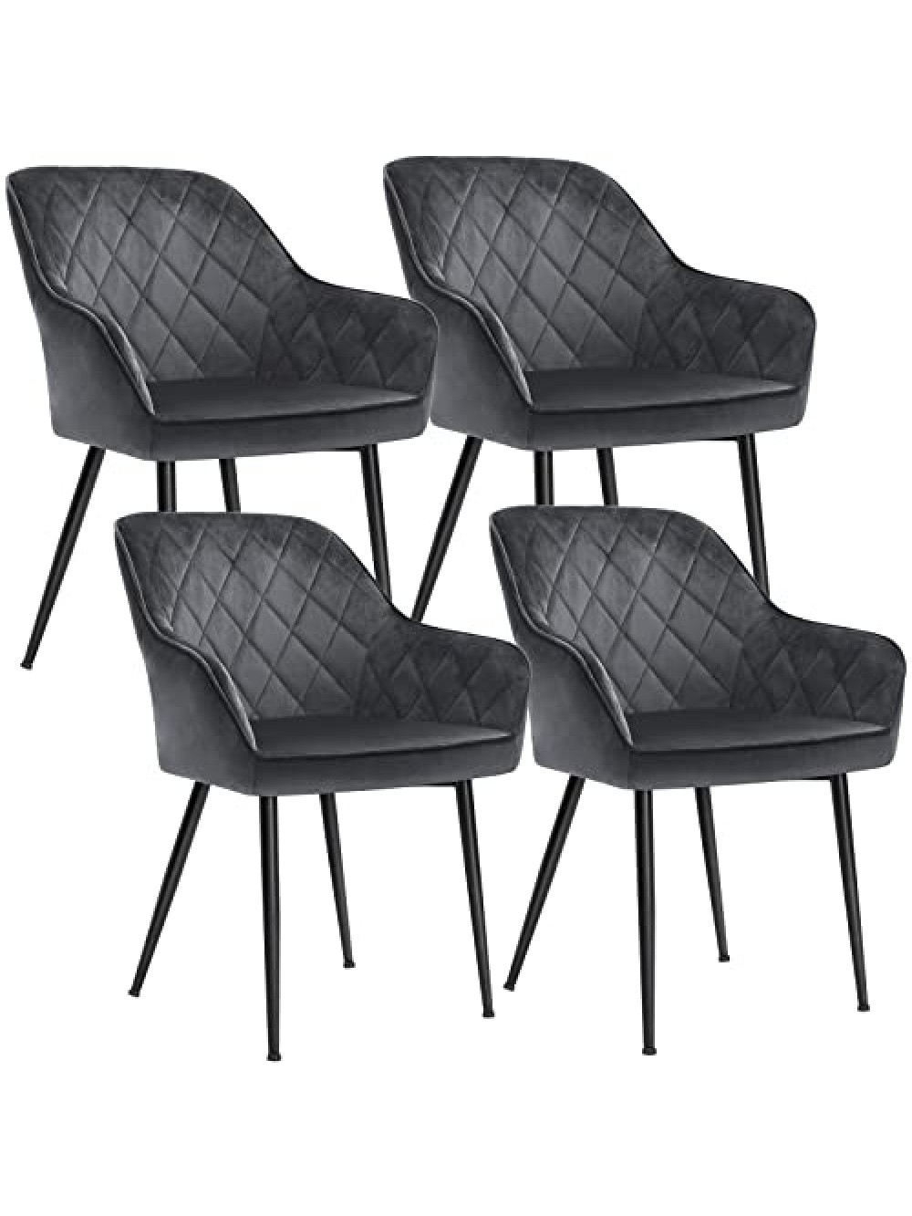 SONGMICS LDC088G01-4 Set of 4 Upholstered Chairs with Armrests Seat Width 49 cm Metal Legs Velvet Cover Holds up to 110 kg for Study Living Room Bedroom Grey Πολυθρόνες Τραπεζαρίας Βελούδινες Grey 4τμχ