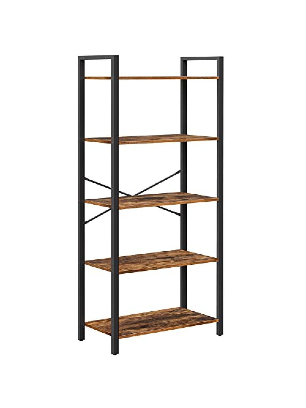 OKPET VASAGLE 5-Tier Storage Rack, Bookshelf with Steel Frame, for Living Room, Office, Study, Hallway, Industrial Style, Rustic Brown and Black LLS061B01
