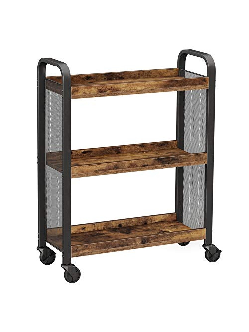 Cowjag Sideboard βιομηχανικού στυλ, καρότσι κουζίνας εξοικονόμησης χώρου, με ρυθμιζόμενα πόδια και τροχούς, ράφι κουζίνας, χαλύβδινο πλαίσιο, 66 x 26 x 85 cm, ρουστίκ καφέ LRC66BX