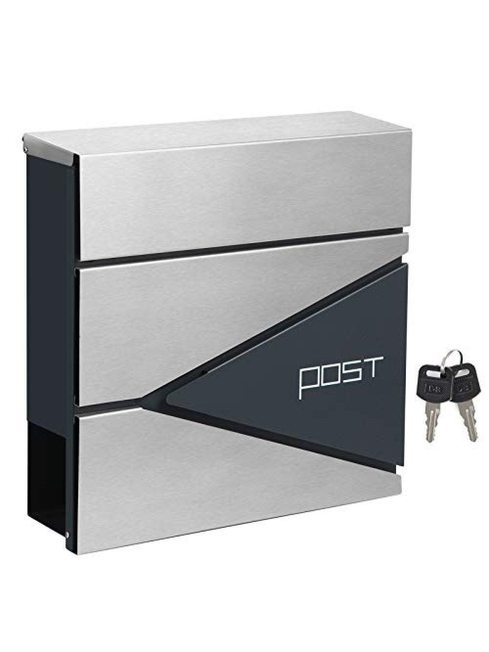 SONGMICS Modern Mailbox, Lockable Wall-Mounted Post Letter Box with Newspaper Holder, Easy to Install, Anthracite Grey and Silver GMB51AS