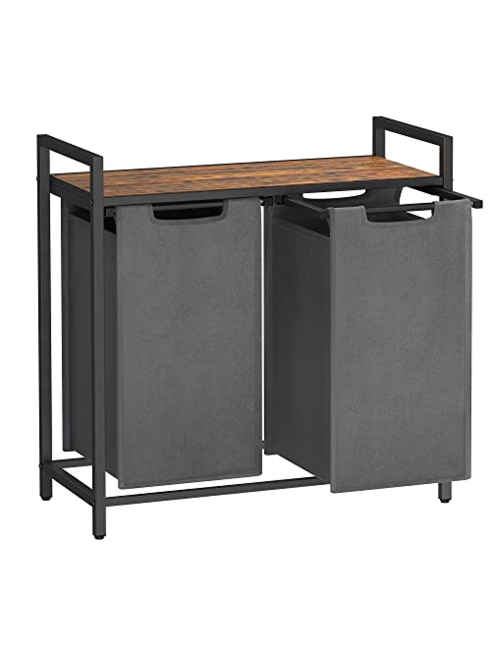 VASAGLE Laundry Basket, 2-Compartment Laundry Hamper, Oxford Fabric, Pull-Out and Removable Washing Bags, Metal Frame, 2 x 46L, 73 x 33 x 72 cm, Rustic Brown and Grey BLH201G01