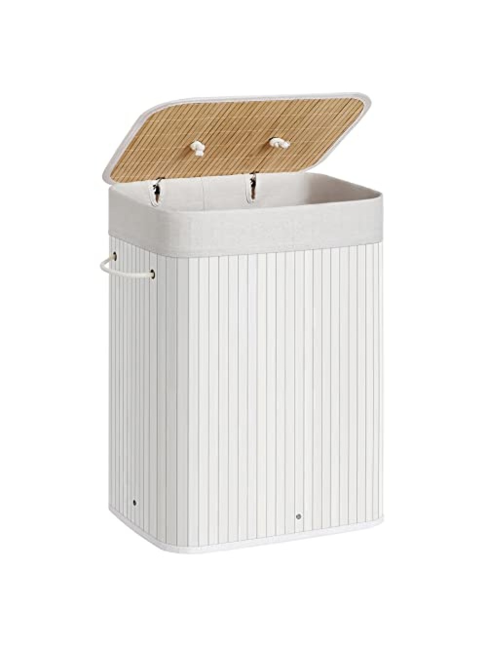 SONGMICS Bamboo Laundry Basket, 72L Foldable Laundry Hamper, Rectangular Storage Hamper with 3 Handles, 40 x 30 x 60 cm, White LCB010W01