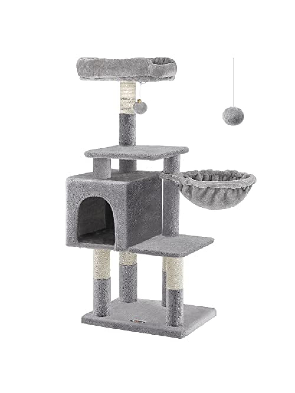 FEANDREA Multilevel Cat Tree, 110 cm Cat Tower, Cat Condo, Light Grey PCT52W