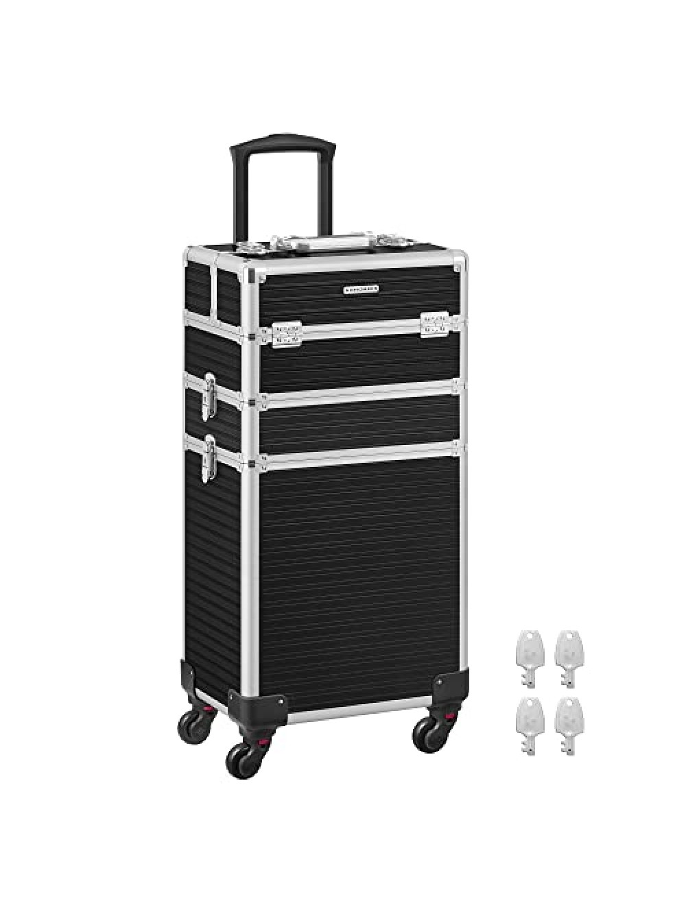 SONGMICS JHZ014B01 Large Trolley with Wheels Professional Vanity Case Empty Beauty Case Makeup Case 4 Universal Wheels for Travel and Work Black, black