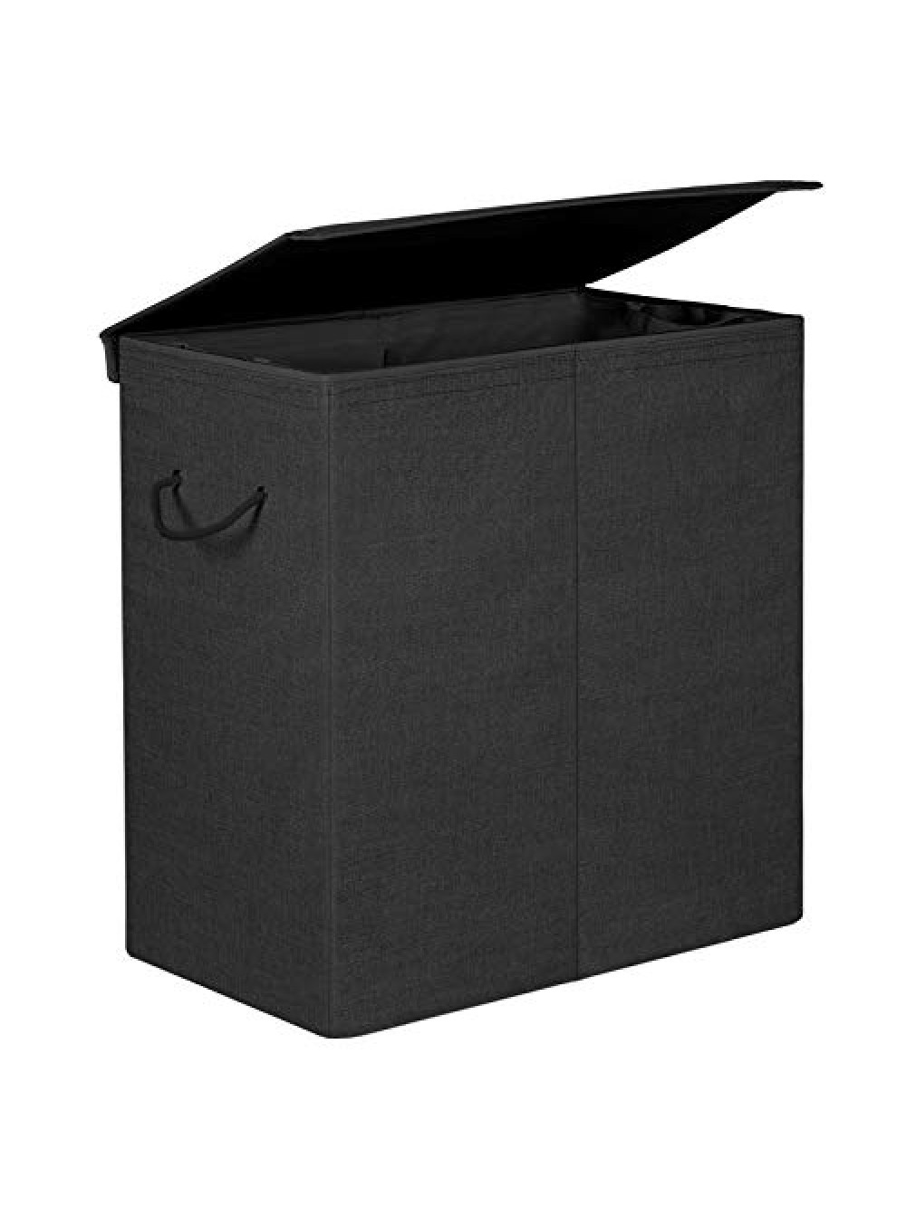 SONGMICS 142L Laundry Hamper, Linenette Fabric Laundry Basket, Divided Clothes Hamper with Magnetic Lid and Handles, Foldable, Removable Liner Bag, Black LCB02BK