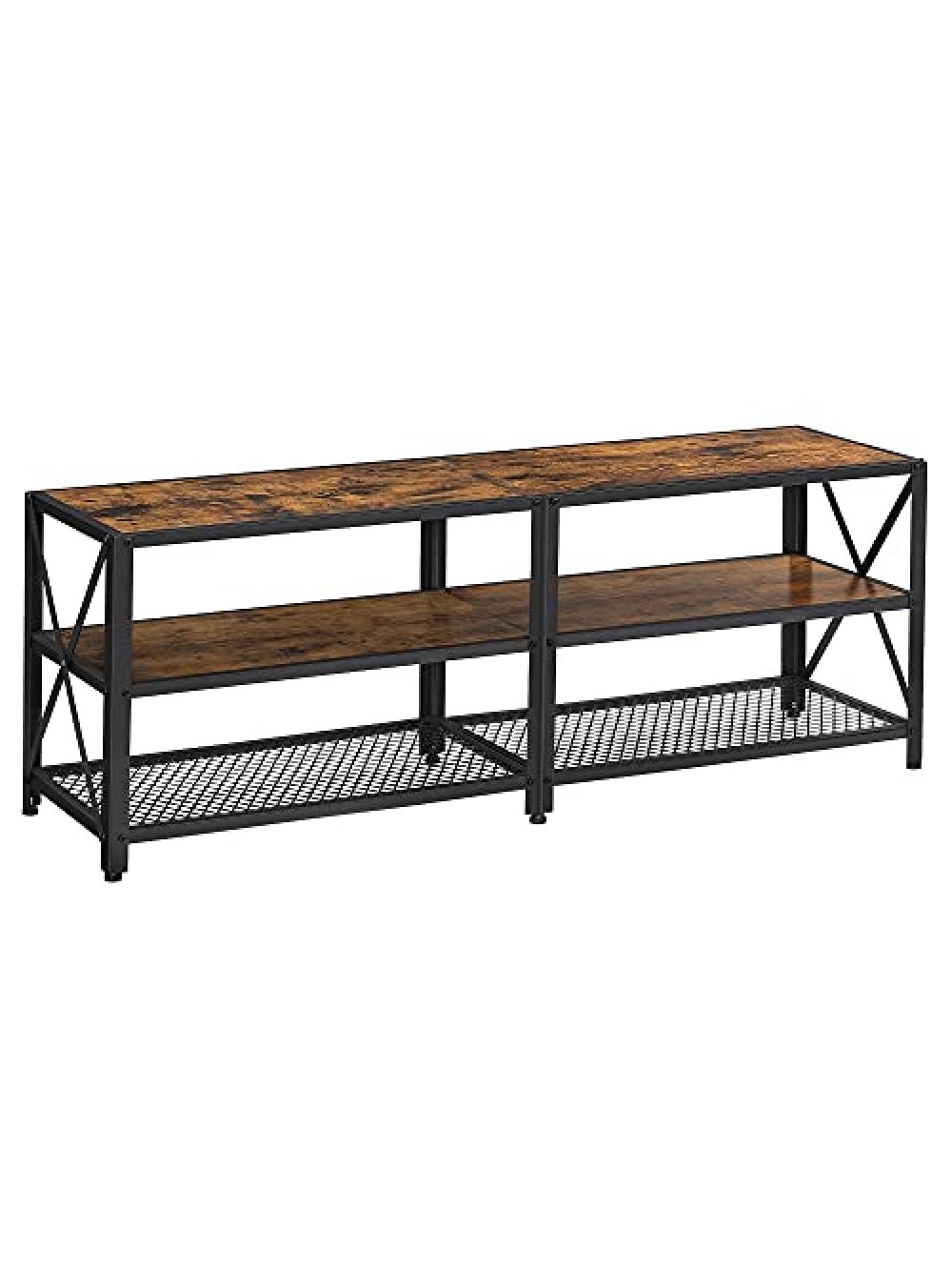 VASAGLE TV Stand, Τραπέζι τηλεόρασης για τηλεόραση έως 60 ιντσών, με ράφια, χαλύβδινο πλαίσιο, σαλόνι, έπιπλα κρεβατοκάμαρας, ρουστίκ καφέ και μαύρο LTV094B01