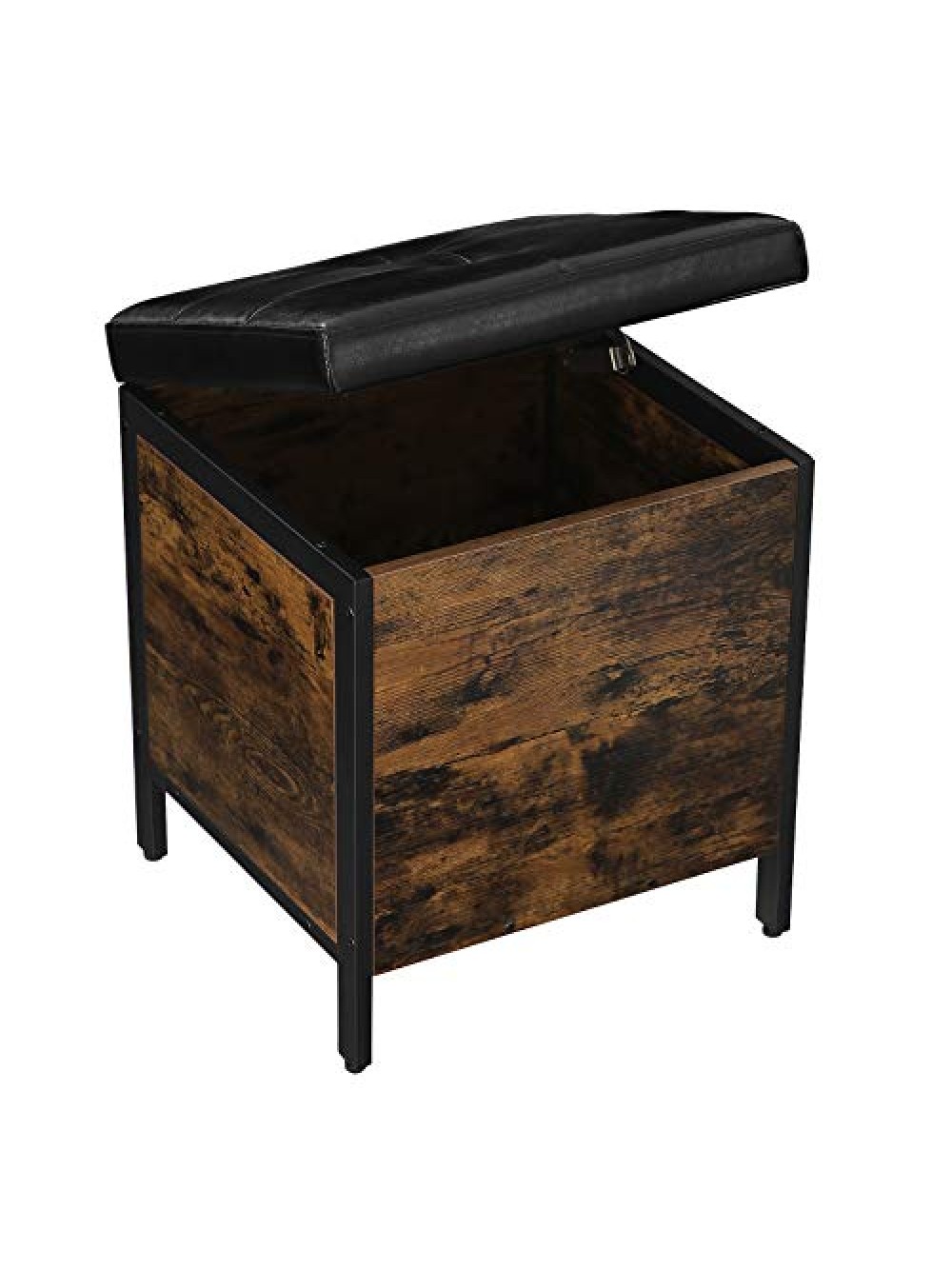 VASAGLE Stool, Bedroom Bench with Storage, Upholstered Seat, Hall, Bedroom, Living Room, Steel Frame, Simple Assembly, Synthetic Leather, Industrial Style, Rustic Brown and Black LSB50BX
