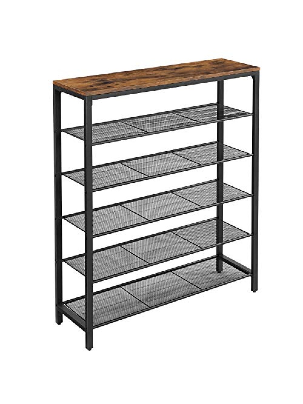 VASAGLE LBS016B01 Shoe Rack with 5 Grid Levels and Large Surface for Entrance, Hallway, Metal Industrial Frame Design, Vintage Brown-Black