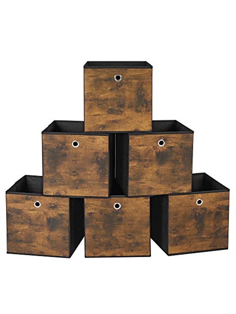 SONGMICS Foldable Storage Organiser Boxes, Set of 6 Storage Cubes, Clothes Organiser, Toy Bins, with Non-Woven Fabric, Oxford Fabric, 30 x 30 x 30 cm, Rustic Brown and Black RFB102B01