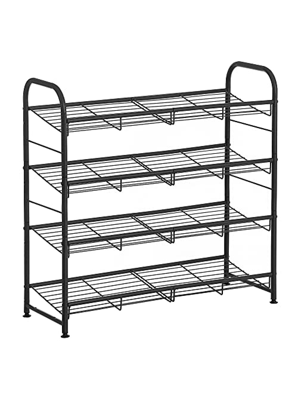 SONGMICS 4-Tier Shoe Rack, Stackable Shoe Storage Organiser, Hold up to 16 Pairs, Steel, 68.5 x 27.5 x 65 cm, for High Heels, Trainers, Slippers, in the Entryway, Black LMR067B01