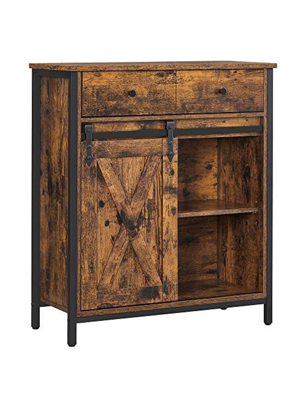 VASAGLE Storage Cabinet, Sideboard and TV Cabinet, Freestanding Floor Cabinet with 1 Drawer and Sliding Barn Door, Industrial, Rustic Brown and Black LSC100B01