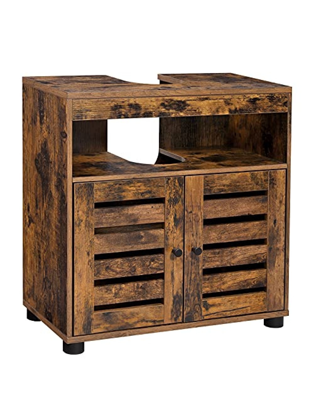 VASAGLE Under Sink Cabinet, Bathroom Vanity Unit, Storage Cupboard, 60 x 30 x 63 cm, with 2 Louvered Doors, Adjustable Shelf, Rustic Brown BBK04BX