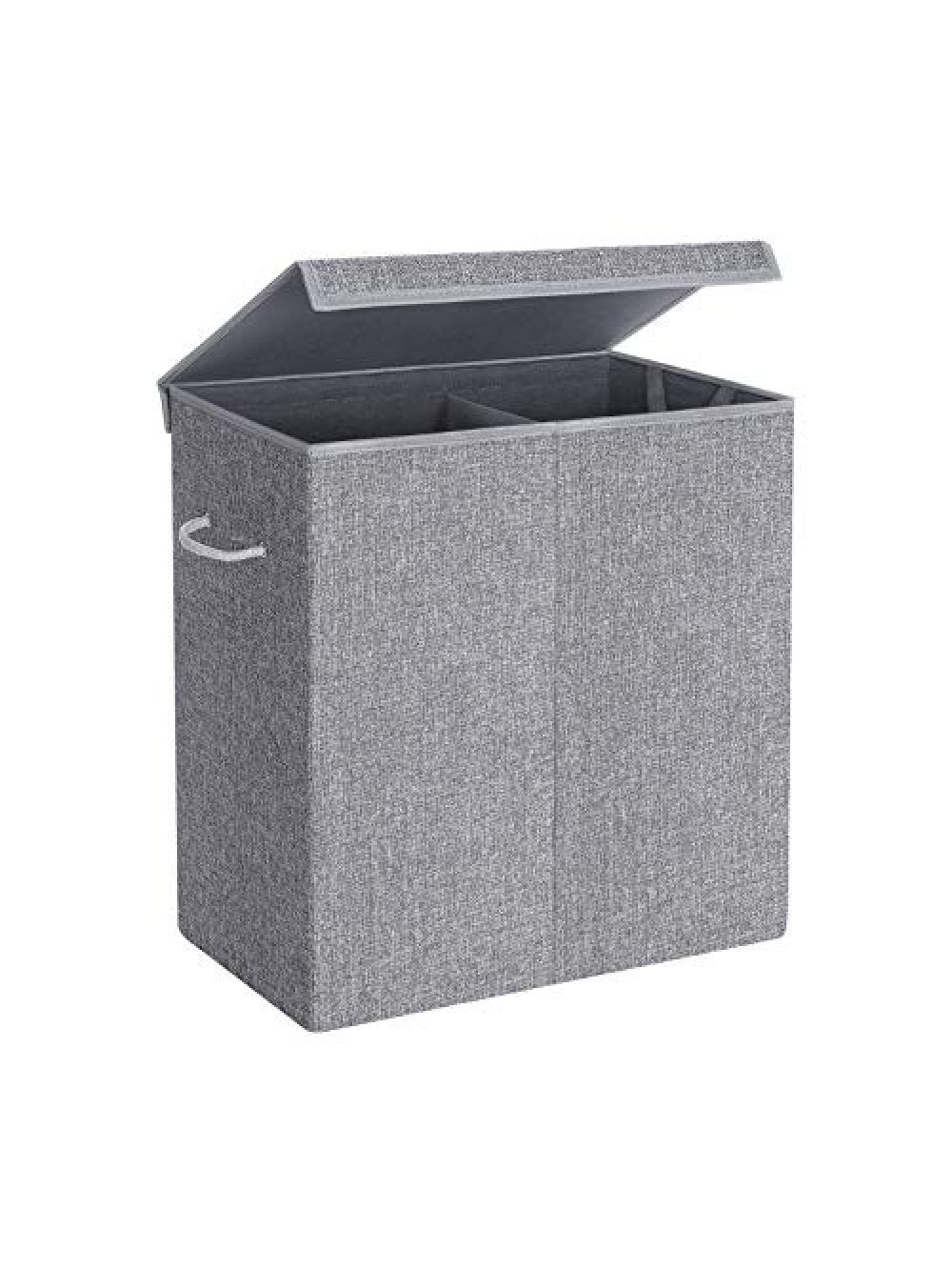 SONGMICS 142L Laundry Hamper, Linenette Fabric Laundry Basket, Divided Clothes Hamper with Magnetic Lid and Handles, Foldable, Removable Liner Bag, Grey LCB02G