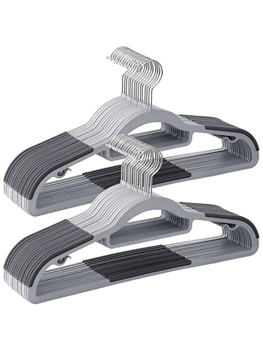 SONGMICS Set of 30 Clothes Hangers, Non-Slip Plastic Hangers, Space-Saving Coat Hangers, 0.5 cm Thick, 42 cm Long, Silver 360° Swivel Hook, Light Grey and Dark Grey CRP20G30
