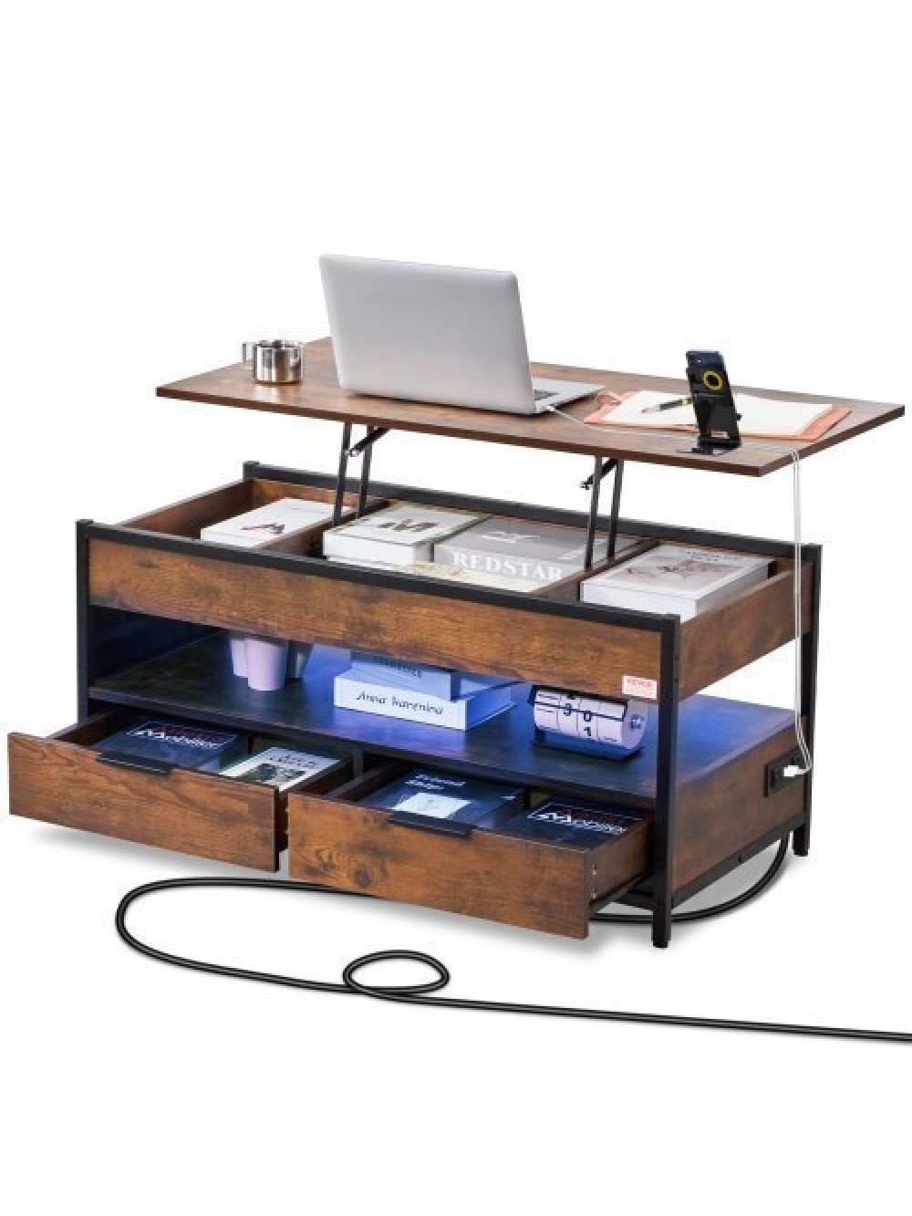 Ορθογώνιο Τραπεζάκι Σαλονιού Ξύλινο με Σερβιτόρο Καφέ KFZZFX394INC9EUJEV2 Μ100xΠ49.8xΥ48εκ.