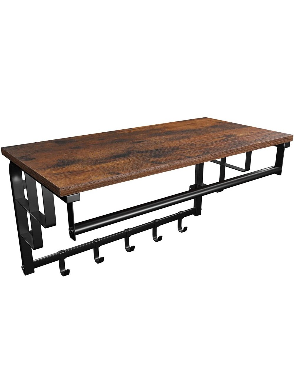 VASAGLE Coat Rack LCR12BX Κρεμάστρα Ρούχων / Ραφιέρα Τοίχου, με 5 Γάντζους & Ράγα 66 x 30 x 27cm σε Ρουστίκ Στυλ, Καφέ
