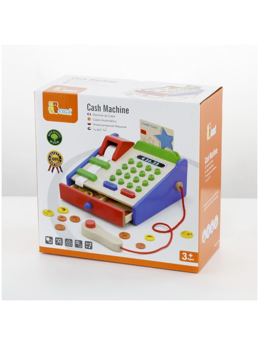 Viga Toys ξύλινη παιδική ταμειακή μηχανή,με σαρωτή,πιστωτική κάρτα,νομίσματα και ρολό αποδείξεων