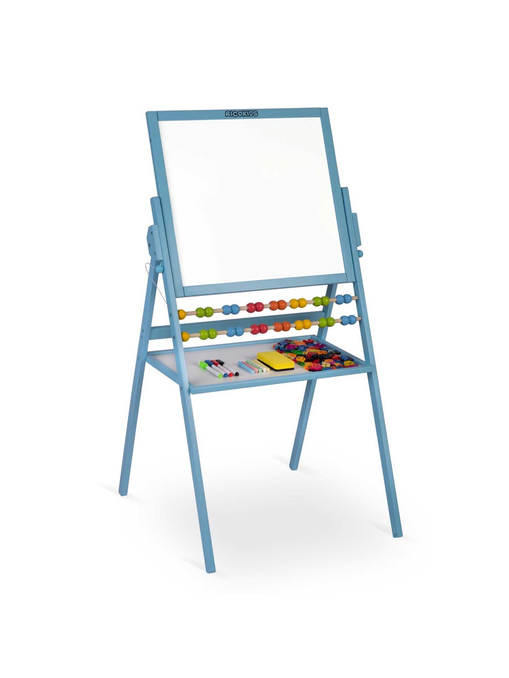 Ricokids πολυλειτουργικός μπλε μαγνητικός πίνακας και μαυροπίνακας με κιμωλίες και μαρκαδόρους
