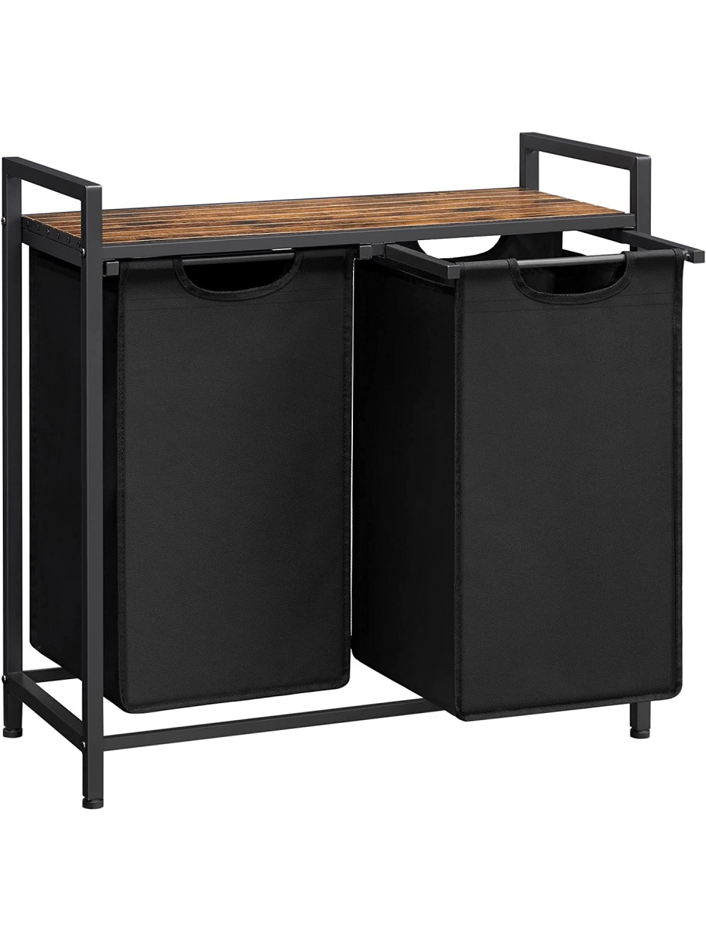 VASAGLE Laundry Hamper, Laundry Hamper, 2 Easy Extendable and Removable Oxford Cloth Laundry Bags, Metal Frame, 2 x 46 L, 73 x 33 x 72 cm, Rustic Brown and Black BLH201B01V1