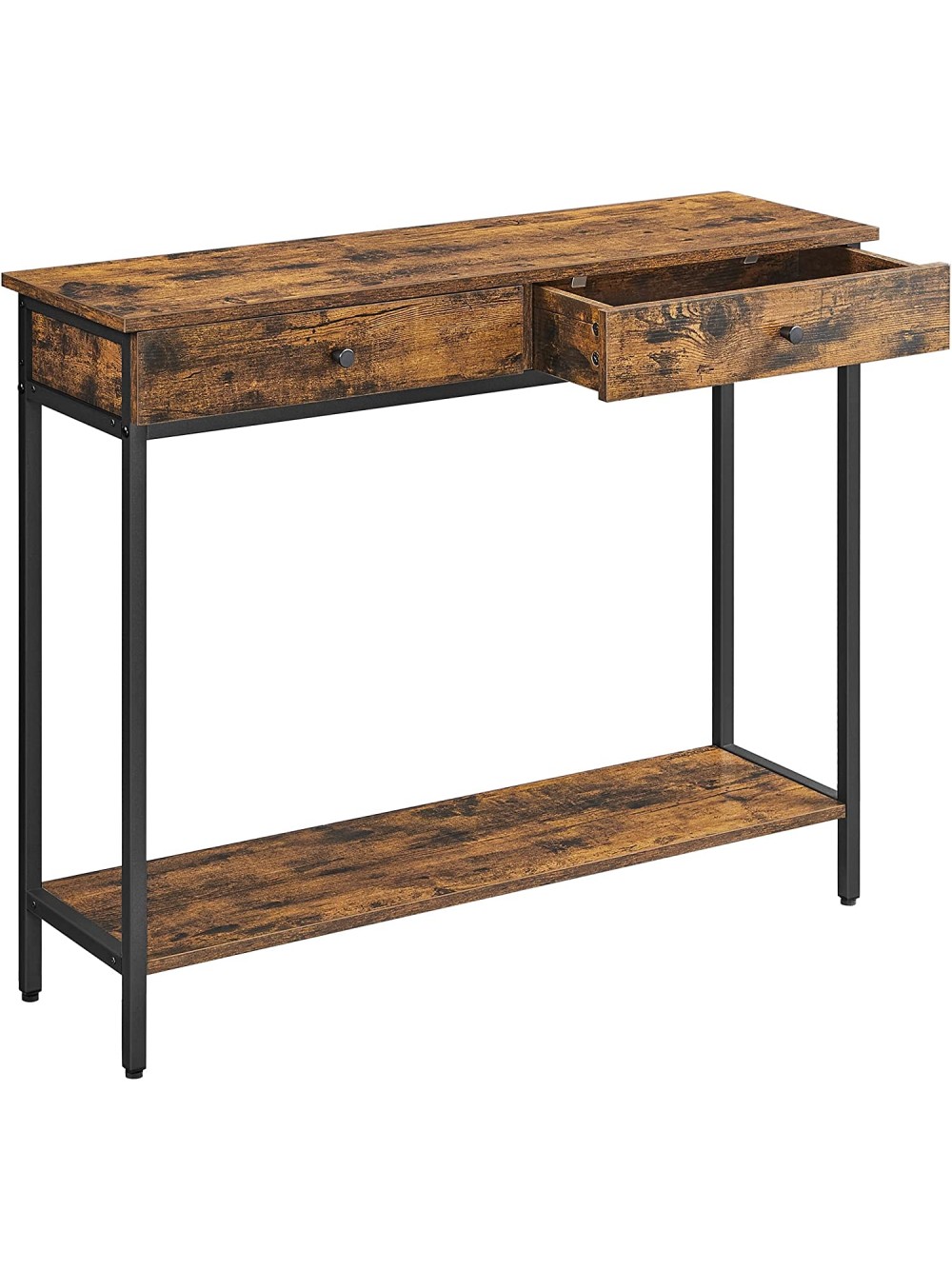 VASAGLE Console Table, Hallway Table, Side Table, Sofa Table with 2 Drawers, Steel Frame, Hallway, Living Room, Industrial Design, Vintage Brown/Black LNT015B01