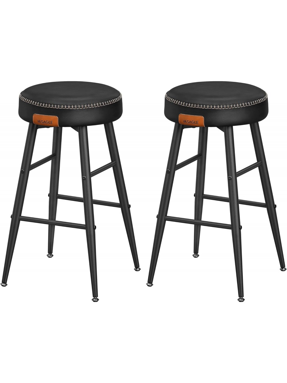 VASAGLE EKHO Collection - Bar Stools Set of 2, Kitchen Counter Stools, Breakfast Stools, Synthetic Leather with Stitching, 24.8-Inch Tall, Home Bar Dining Room, Easy Assembly, Ink Black LBC080B01