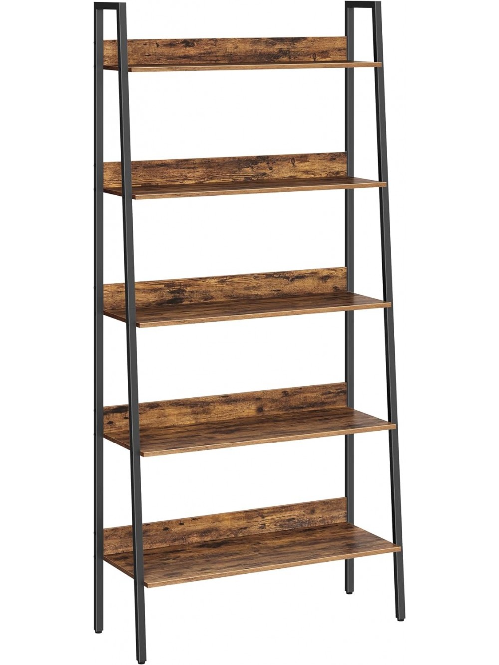 VASAGLE Bookshelf, Ladder Shelf 4-Tier, Freestanding Storage Shelves, for Home Office Living Room Bedroom Kitchen, Steel Frame, Simple Assembly, Industrial, Rustic Brown and Black ULLS108B01