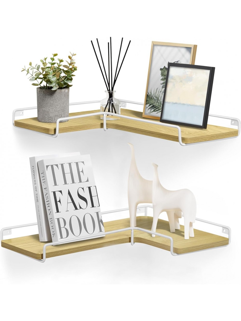 VASAGLE Corner Floating Shelves, Wall Shelf Set of 2, Corner Shelves for Wall Decor and Storage, Rustic Wood Shelves for Bathroom Bedroom Kitchen, with Cable Space, white LLS831Y70