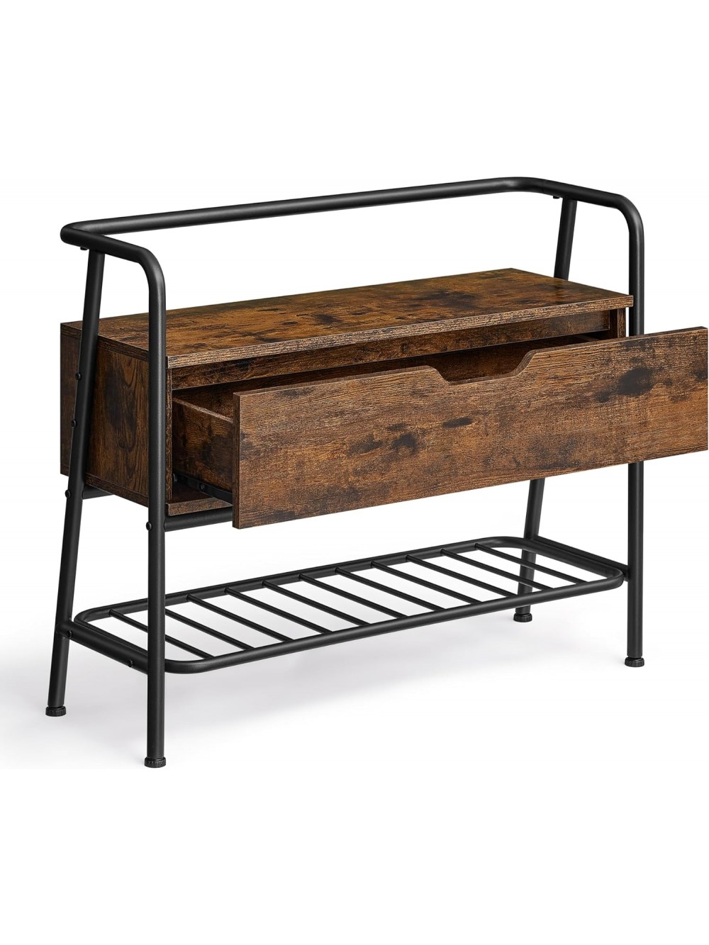 VASAGLE Shoe Storage Bench, Shoe Rack, with Storage Drawer, Entryway Furniture, Industrial Style, Steel Frame, for Living Room, Bedroom, Entryway, Rustic Brown and Ink Black LSB051K01